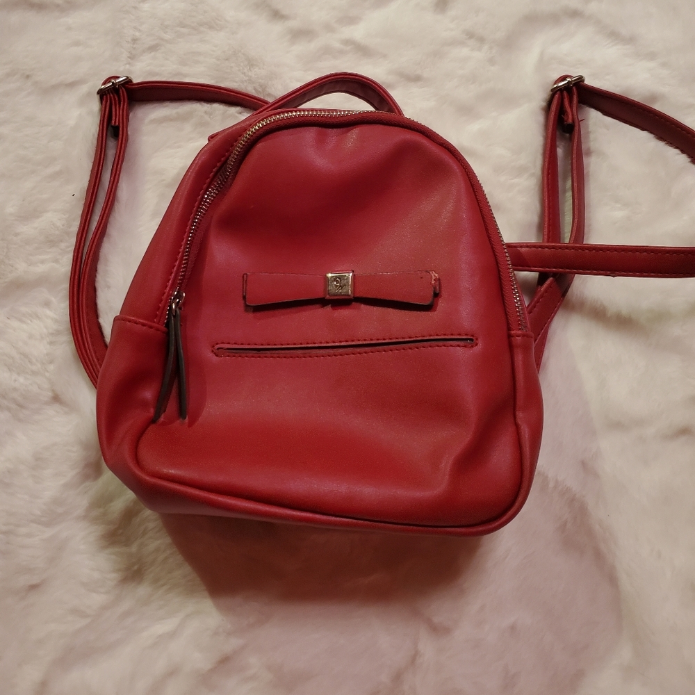 Mini red pleather backpack